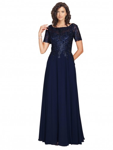 Mangas Curtas Decote redondo Chiffon Linha A Vestidos de Madrinha / Vestidos de Festa