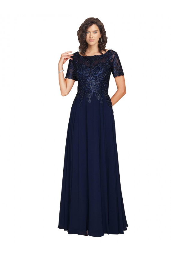 Mangas Curtas Decote redondo Chiffon Linha A Vestidos de Madrinha / Vestidos de Festa