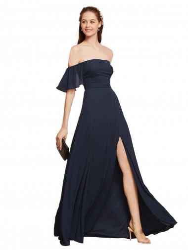Sem Mangas Fora do Ombro Chiffon Linha A Vestidos de Madrinha / Vestidos de Festa