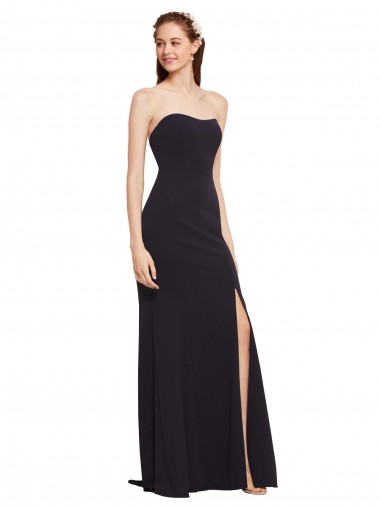 Sem Mangas Sem alças Lombar Crepe Esticado Linha A Marinha Negra Vestidos de Madrinha / Vestidos de Noite / Vestidos de Festa