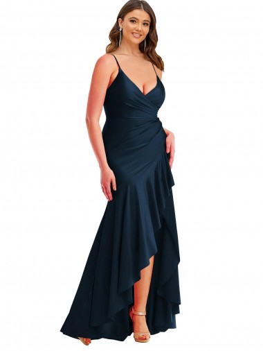 Sem Mangas Alças finas Cetim Sedoso Sereia Vestidos de Madrinha / Vestidos de Noite / Vestidos de Festa