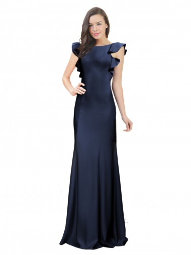 Sem Mangas Barco Buraco da fechadura Crepe Esticado Sereia Vestidos de Madrinha / Vestidos de Festa