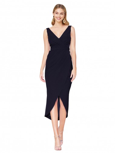 Sem Mangas Decote V Crepe Esticado Sereia Curto Vestidos de Madrinha / Vestidos de Noite / Vestidos de Festa