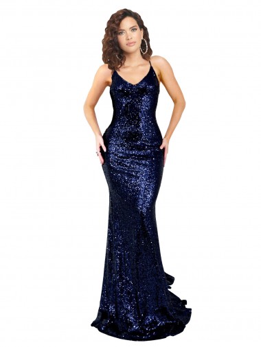 Sem Mangas Decote V Lombar Lantejoulas Sereia Vestidos de Madrinha / Vestidos de Noite / Vestidos de Festa
