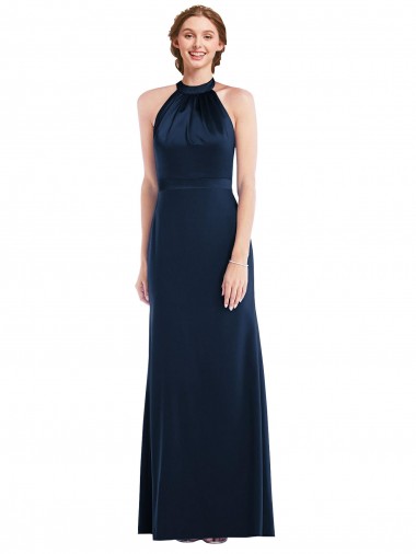Sem Mangas Decote Alto Abrir de volta Crepe Esticado Trombeta Vestidos de Madrinha / Vestidos de Festa