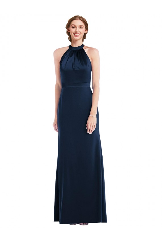 Sem Mangas Decote Alto Abrir de volta Crepe Esticado Trombeta Vestidos de Madrinha / Vestidos de Festa