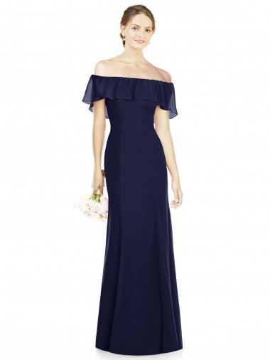 Sem Mangas Fora do Ombro Chiffon Trombeta Longo Vestidos de Madrinha