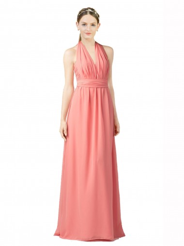 Sem Mangas Cabeçada Chiffon Linha A Melancia Longo Vestidos de Madrinha