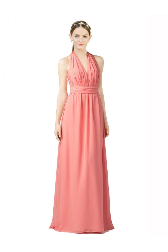 Sem Mangas Cabeçada Chiffon Linha A Melancia Longo Vestidos de Madrinha
