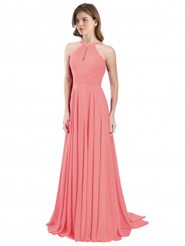 Sem Mangas Cabeçada Criss Cruz Chiffon Linha A Longo Vestidos de Madrinha