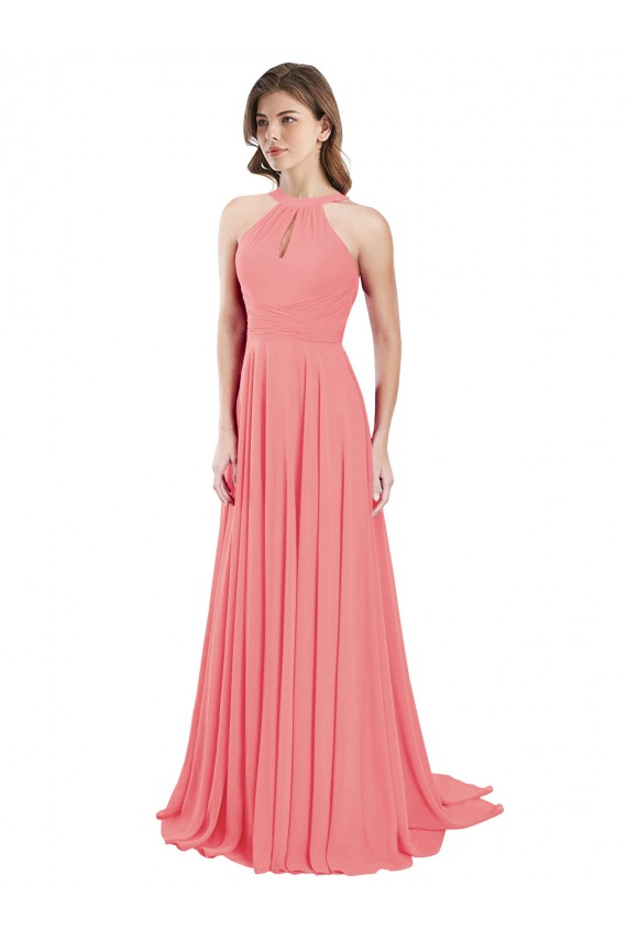 Sem Mangas Cabeçada Criss Cruz Chiffon Linha A Longo Vestidos de Madrinha