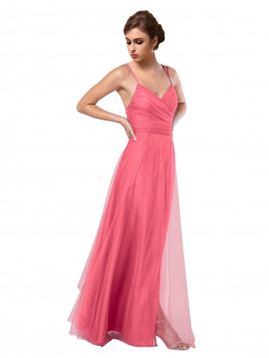 Sem Mangas Alças finas Costas em V Tule Linha A Vestido de Madrinha