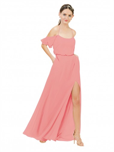 Sem Mangas Fora do Ombro Chiffon Linha A Longo Vestidos de Madrinha
