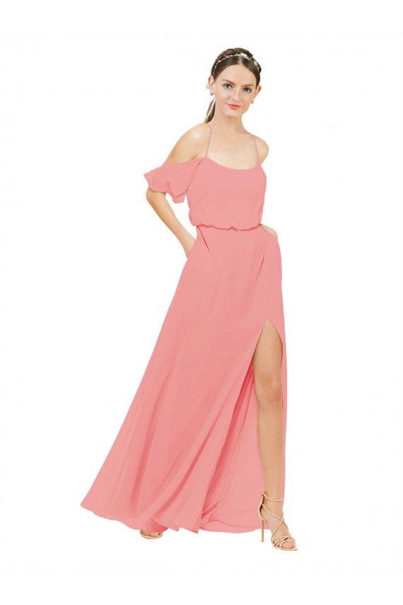 Sem Mangas Fora do Ombro Chiffon Linha A Longo Vestidos de Madrinha
