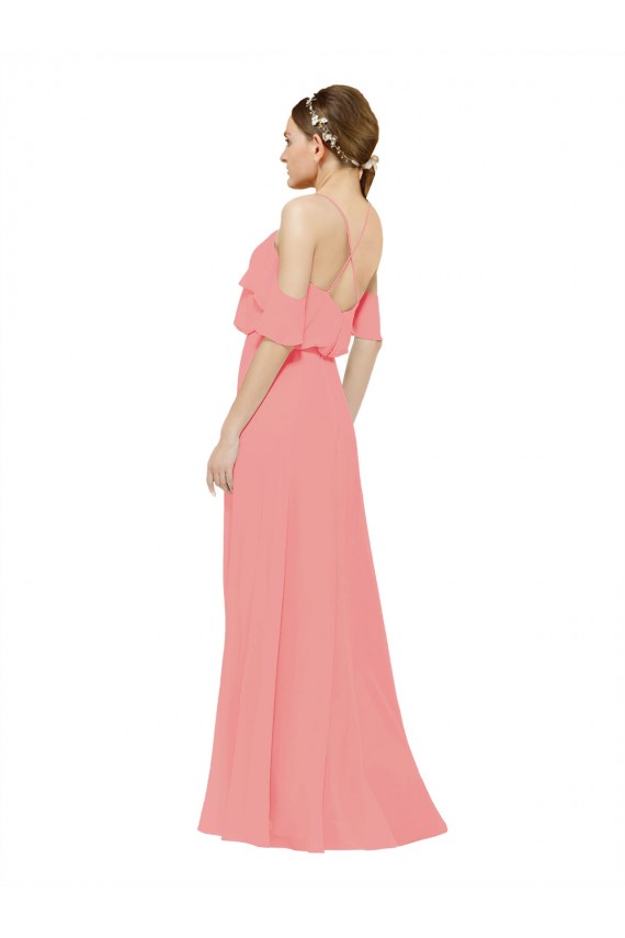 Sem Mangas Fora do Ombro Chiffon Linha A Longo Vestidos de Madrinha
