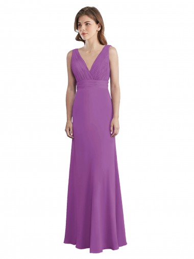 Sem Mangas Decote V Lombar Chiffon Linha A Longo Narciso Vestidos de Madrinha