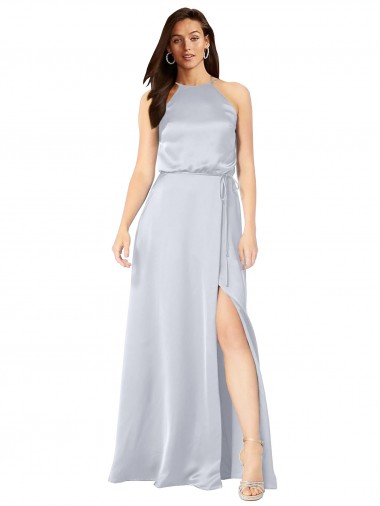 Sem Mangas Cabeçada Lombar Cetim Sedoso Linha A Vestidos de Madrinha / Vestidos de Noite