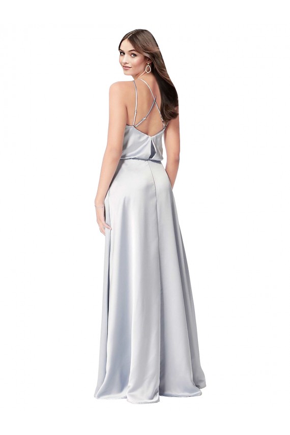 Sem Mangas Cabeçada Lombar Cetim Sedoso Linha A Vestidos de Madrinha / Vestidos de Noite