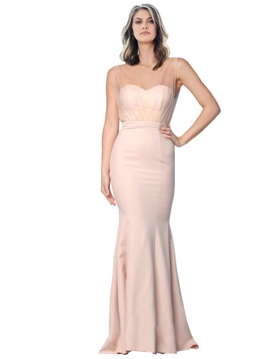 Sem Mangas Amor Lombar Crepe Esticado & Tule Bainha Vestidos de Madrinha / Vestidos de Noite / Vestidos de Festa