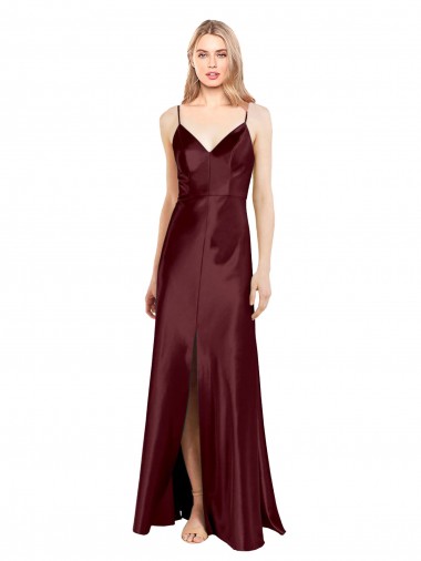 Sem Mangas Alças finas Cetim Elástico Linha A Vestidos de Madrinha / Vestidos de Noite / Vestidos de Festa