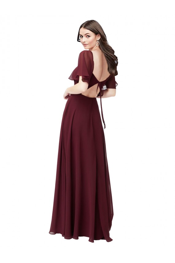 Mangas Esvoaçantes, Mangas Curtas Amor Buraco da fechadura Chiffon Linha A Vestidos de Madrinha