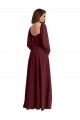 Mangas Compridas Decote Quadrado Chiffon Linha A Vestidos de Madrinha