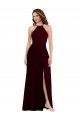 Sem Mangas Alças finas Lombar Chiffon Linha A Ouro Borgonha Longo Vestidos de Madrinha
