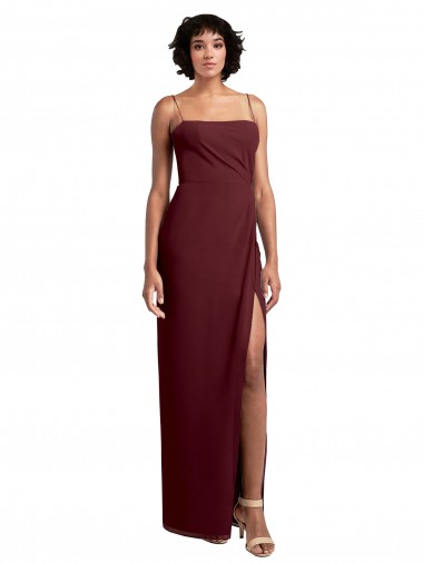 Sem Mangas Alças finas Abrir de volta Chiffon Linha A Vestido de Madrinha