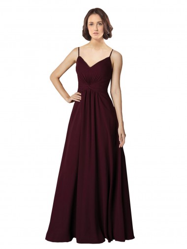Sem Mangas Decote V Chiffon Linha A Ouro Borgonha Longo Vestidos de Madrinha