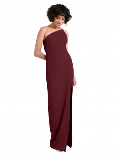 Sem Mangas Um Ombro Crepe Esticado Bainha Ouro Borgonha Longo Vestidos de Madrinha / Vestidos de Noite / Vestidos de Festa