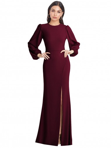 Mangas Bufantes Barco Abrir de volta Crepe Esticado Trombeta Vestidos de Madrinha / Vestidos de Noite / Vestidos de Festa