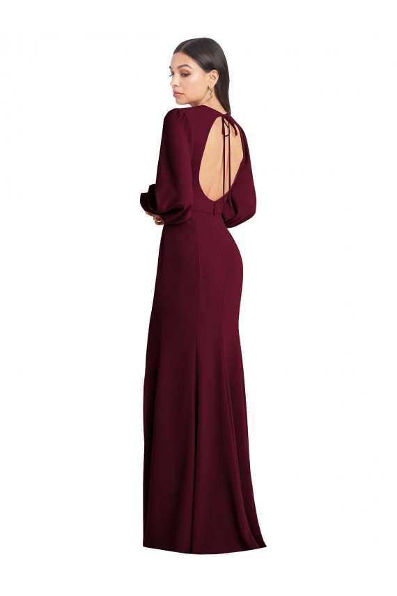 Mangas Bufantes Barco Abrir de volta Crepe Esticado Trombeta Vestidos de Madrinha / Vestidos de Noite / Vestidos de Festa