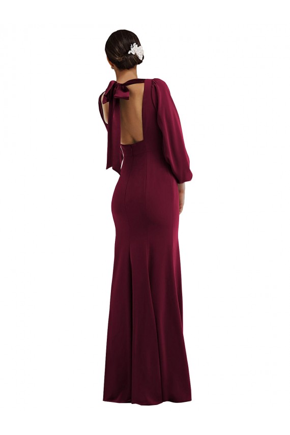 Mangas Compridas, Mangas Bispo Barco Abrir de volta Crepe Esticado Trombeta Vestidos de Madrinha / Vestidos de Noite / Vestidos de Festa