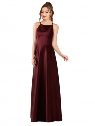 Sem Mangas Cabeçada Cetim Linha A Vestidos de Madrinha / Vestidos de Festa