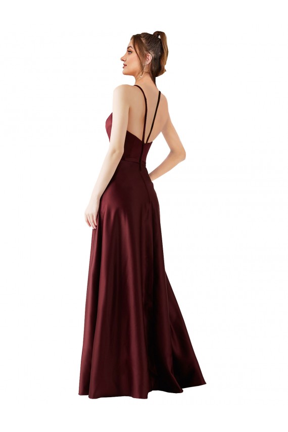 Sem Mangas Cabeçada Cetim Linha A Vestidos de Madrinha / Vestidos de Festa