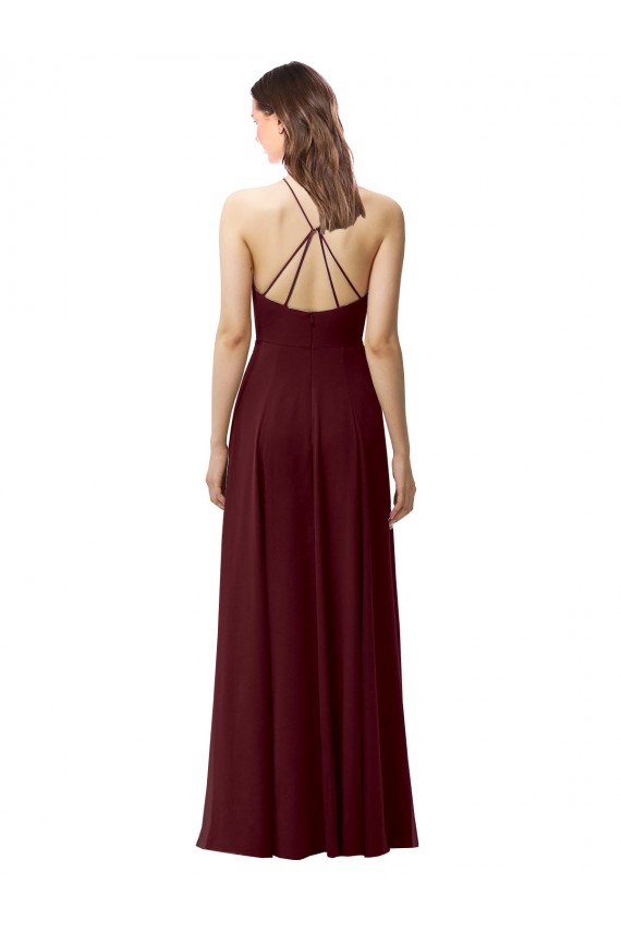 Sem Mangas Cabeçada Criss Cruz Chiffon Linha A Vestidos de Madrinha