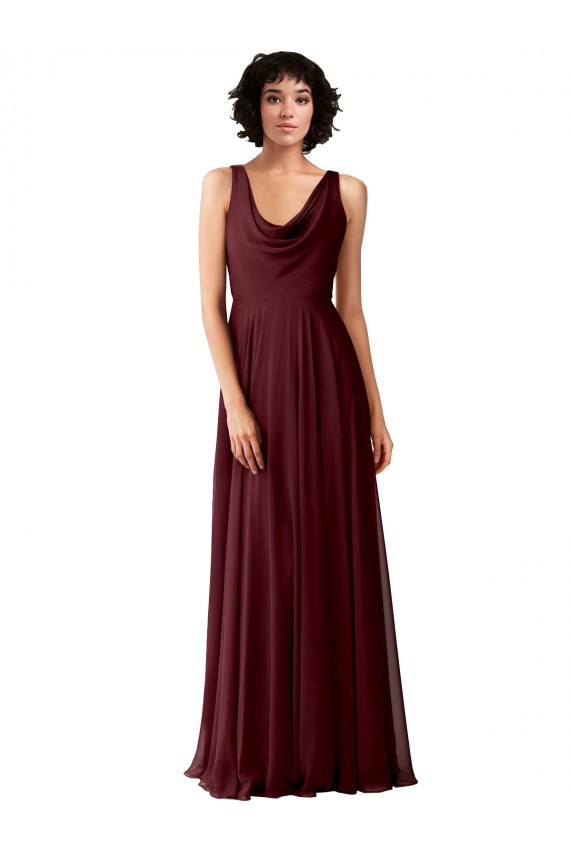 Sem Mangas Decote Capuz Costas em V Chiffon Linha A Ouro Borgonha Vestidos de Madrinha