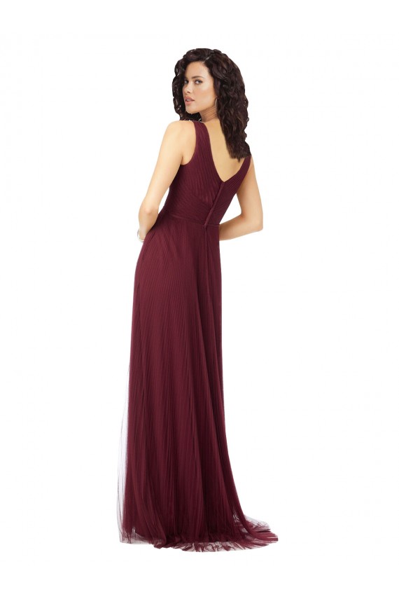 Sem Mangas Decote V Tule Linha A Longo Ouro Borgonha Vestidos de Madrinha