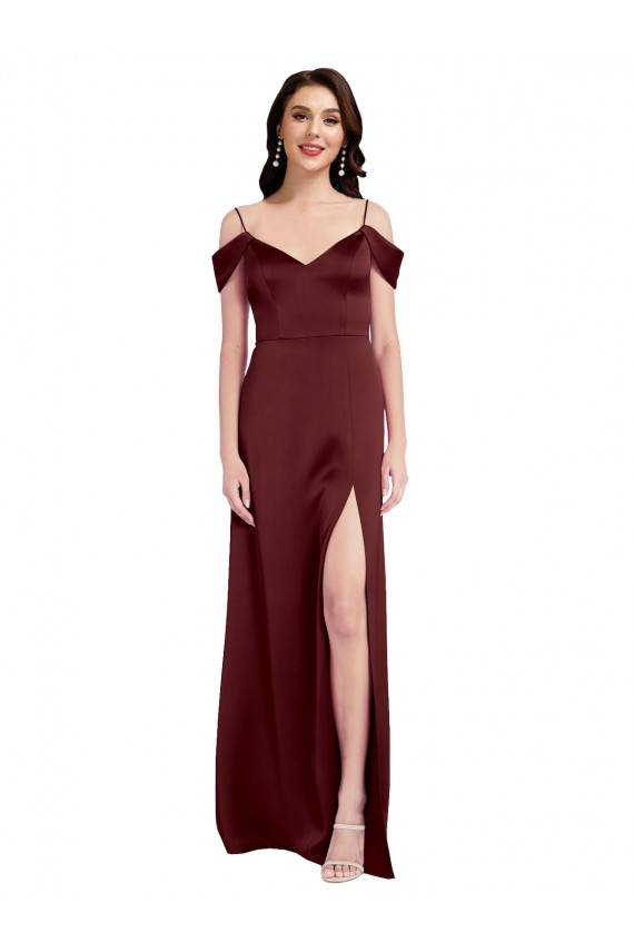 Sem Mangas Fora do Ombro Cetim Elástico Linha A Vestidos de Madrinha / Vestidos de Noite / Vestidos de Festa