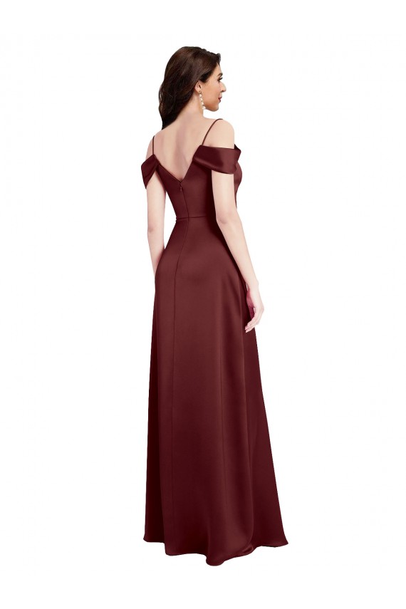 Sem Mangas Fora do Ombro Cetim Elástico Linha A Vestidos de Madrinha / Vestidos de Noite / Vestidos de Festa
