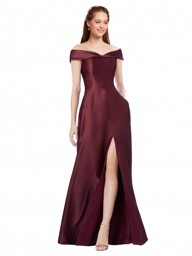 Mangas Curtas Fora do Ombro Cetim Linha A Vestidos de Madrinha / Vestidos de Noite / Vestidos de Festa