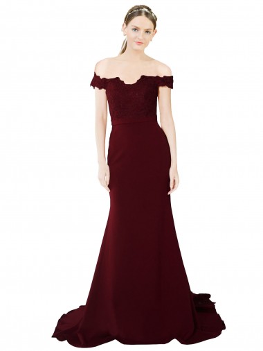Sem Mangas Fora do Ombro Costas em V Crepe Esticado & Renda Sereia Vestidos de Madrinha / Vestidos de Noite / Vestidos de Festa