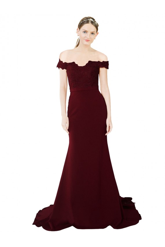 Sem Mangas Fora do Ombro Costas em V Crepe Esticado & Renda Sereia Vestidos de Madrinha / Vestidos de Noite / Vestidos de Festa