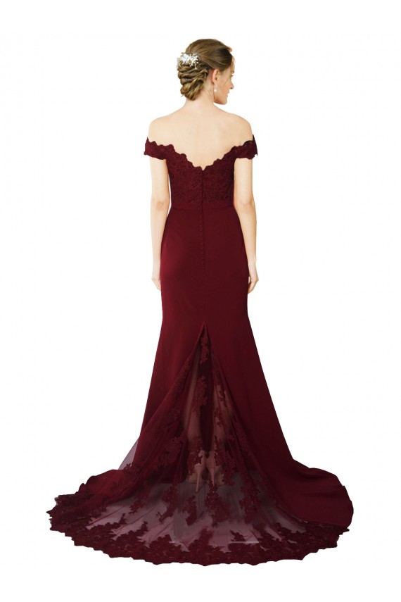 Sem Mangas Fora do Ombro Costas em V Crepe Esticado & Renda Sereia Vestidos de Madrinha / Vestidos de Noite / Vestidos de Festa
