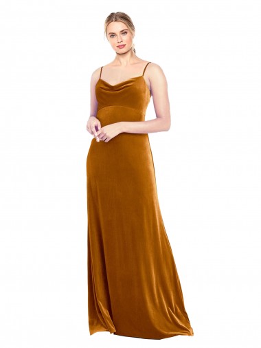 Sem Mangas Alças finas Veludo Elástico Linha A Vestidos de Madrinha / Vestidos de Festa