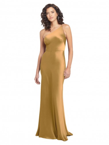 Sem Mangas Um Ombro Cetim Elástico Linha A Vestidos de Madrinha / Vestidos de Noite / Vestidos de Festa