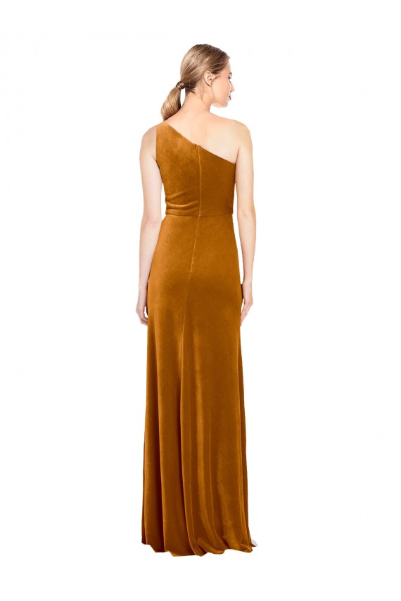 Sem Mangas Um Ombro Veludo Elástico Linha A Vestidos de Madrinha / Vestidos de Noite / Vestidos de Festa