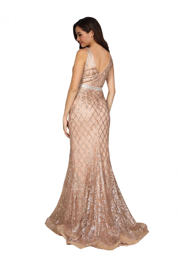 Sem Mangas Decote V Costas em V Lantejoulas & Lantejoulas Espumantes Sereia Vestidos de Madrinha / Vestidos de Noite / Vestidos de Festa