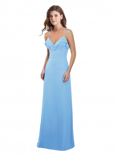 Sem Mangas Alças finas Abrir de volta Chiffon Linha A Pervinca Longo Vestidos de Madrinha