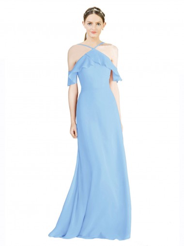 Ombro Frio Cabeçada Lombar Chiffon Linha A Vestidos de Madrinha